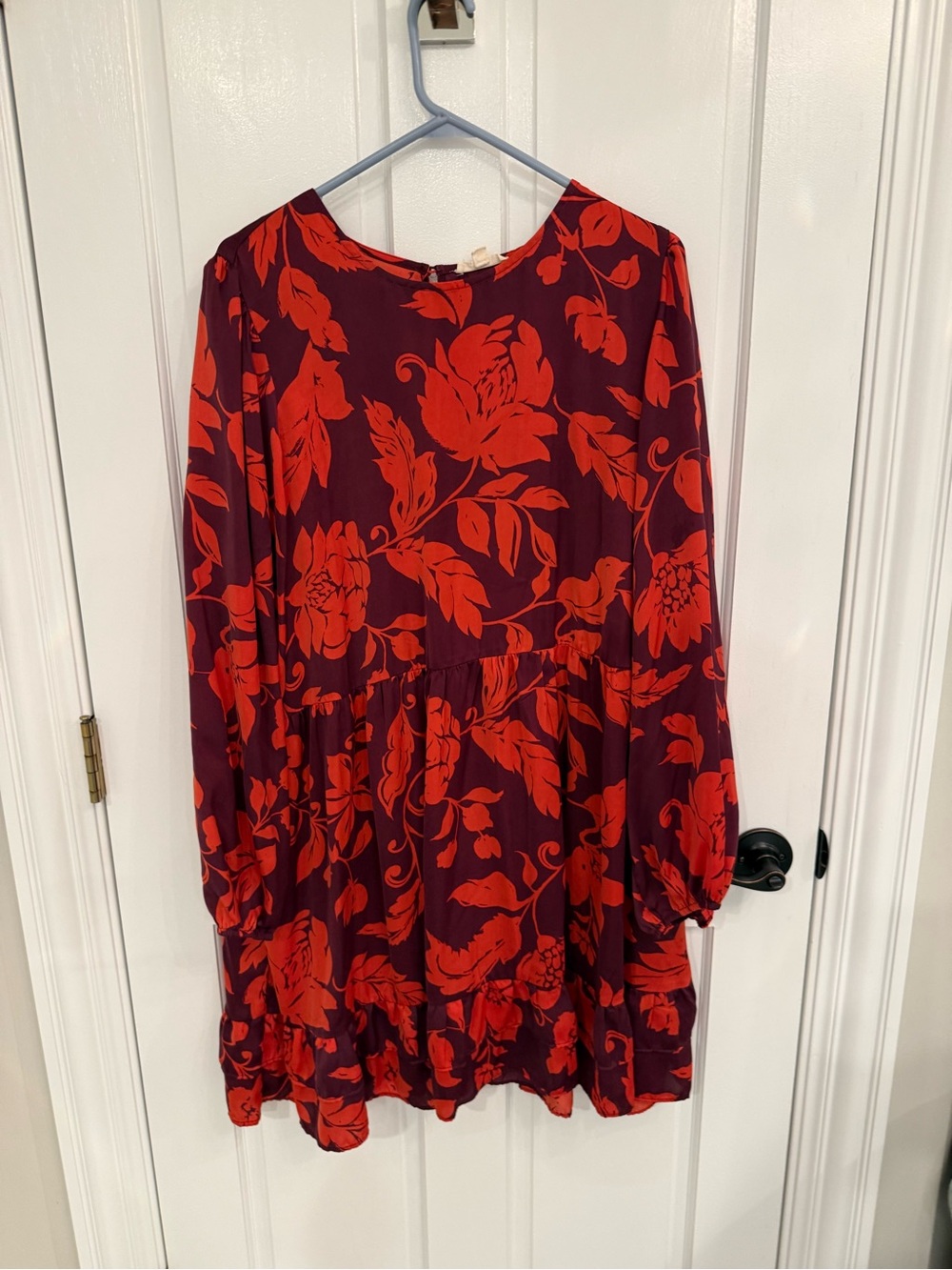 Easel Floral Swing Dress in Red and Burgundy